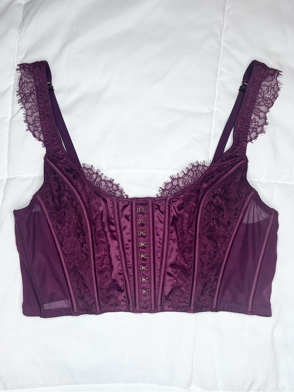 Victoria's Secret Dream Angels Lace Satin Corset Bustier Wine Coquette